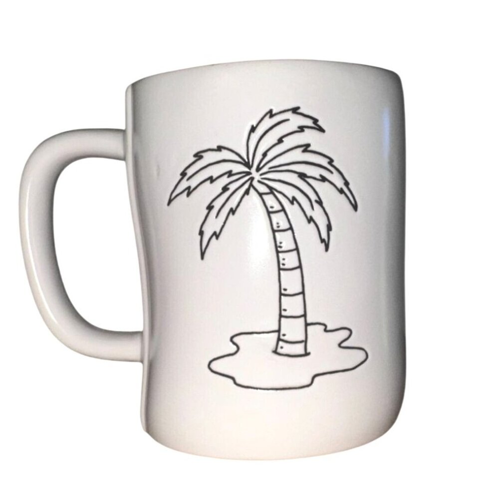Rae Dunn Artisan Collection Miami Mug With Palm Tree Design White Exterior